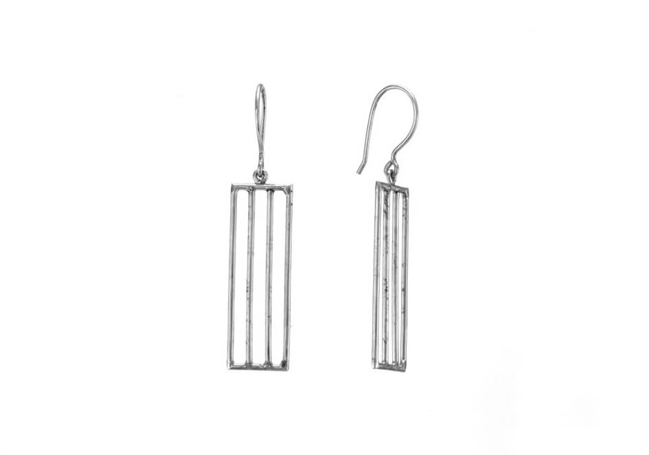 Cut out rectangular sterling silver drop earrings