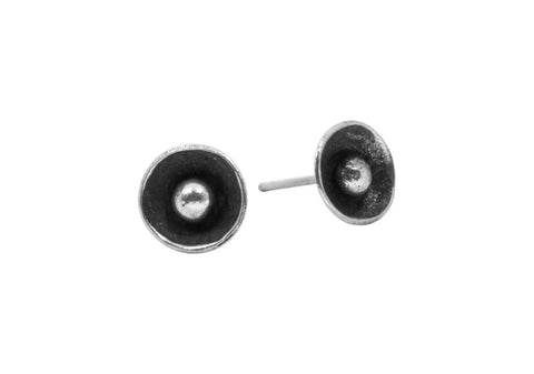 Domed disc with silver ball stud earrings