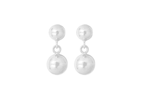 Double bead silver ball drop earrings