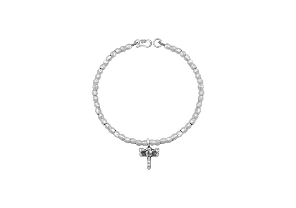 Dragonfly charm silver beaded bracelet
