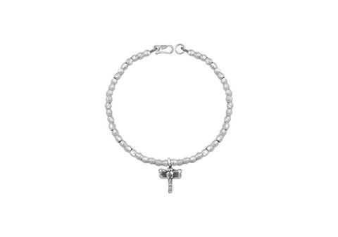 Dragonfly charm silver beaded bracelet