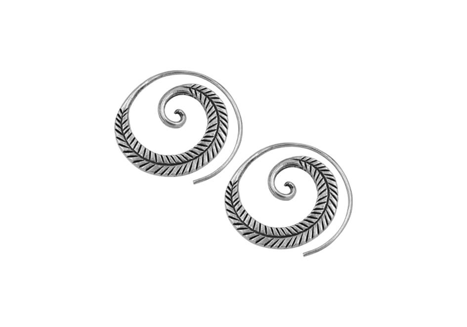 Feather silver spiral hoop