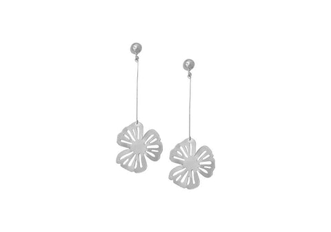 Floral dangling statement silver earrings