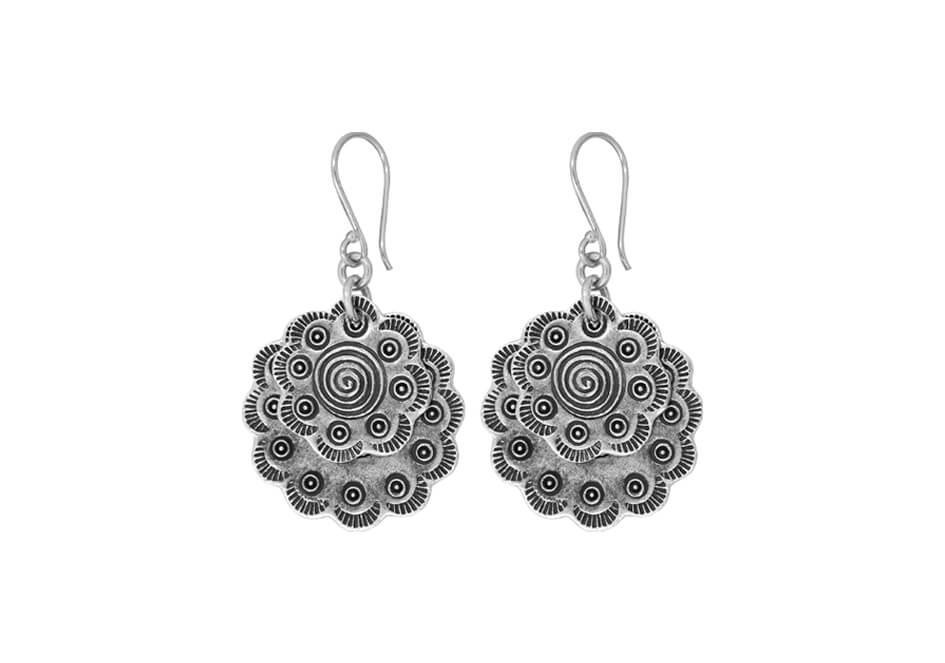 Flower shaped silver drop earrings