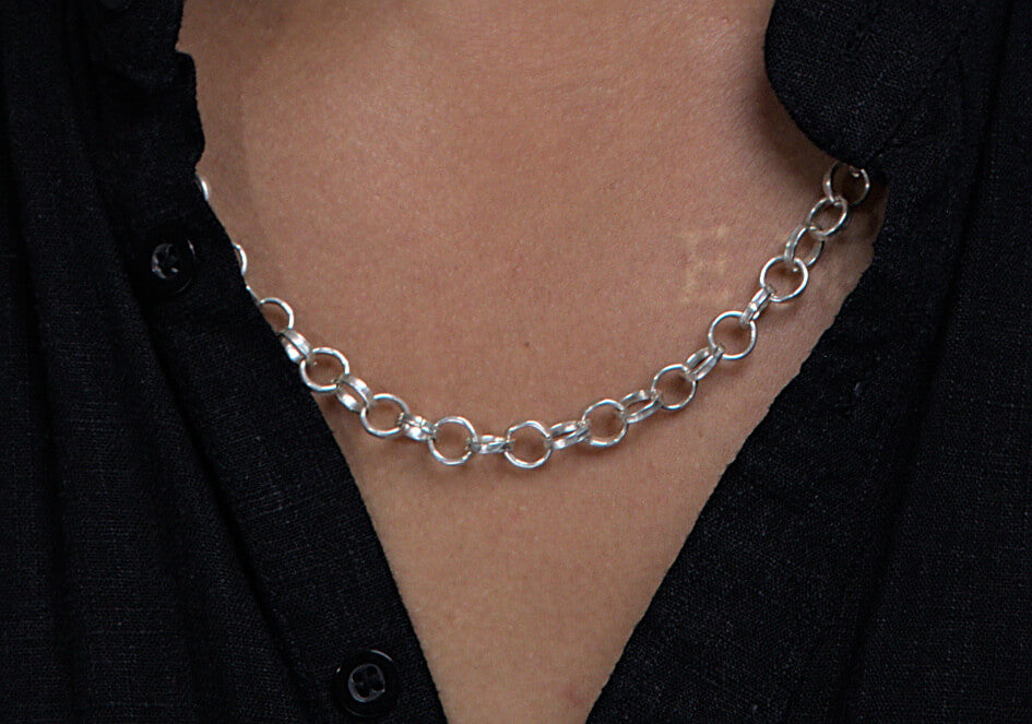 Hammered silver chain necklace