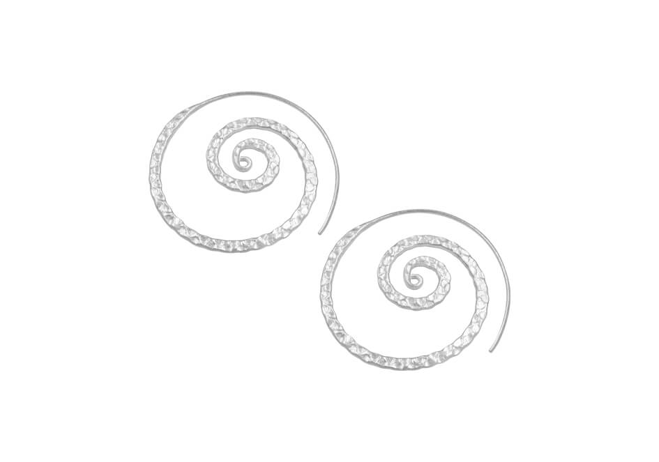 Hammered silver spiral hoop earrings