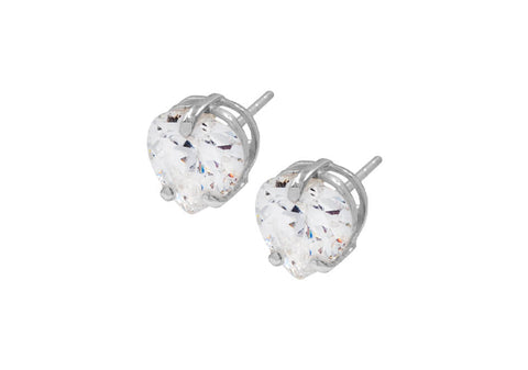 Pair of heart Cubic Zirconia stud earrings from Hill to Street over a white background