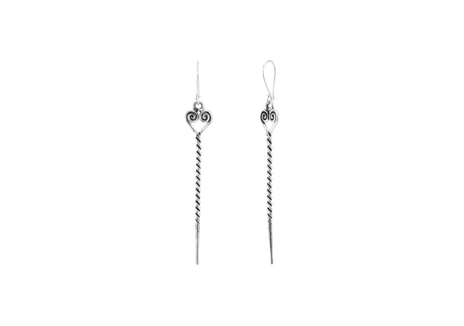 Long pin silver earrings