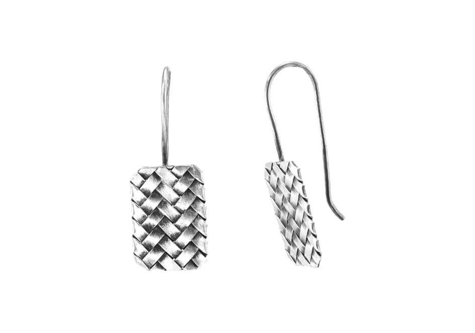 Silver square weave drop earrings