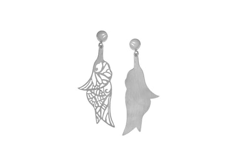 Mismatched cut-out leaf drop earrings