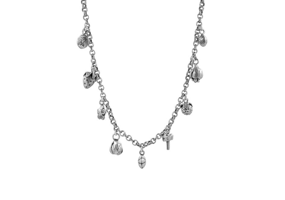 Multi-charm silver chain necklace