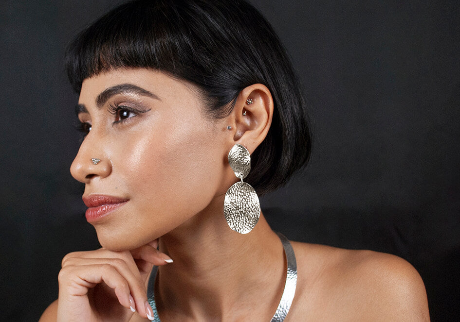 Organic-shaped silver drop earrings