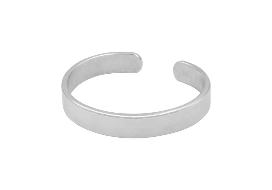 Plain silver cuff bangle from Hill to Street over a white background