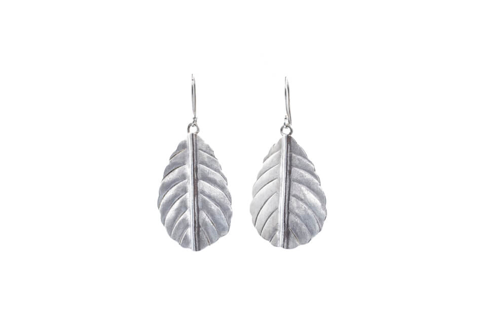 Shiny silver leaf drop earrings