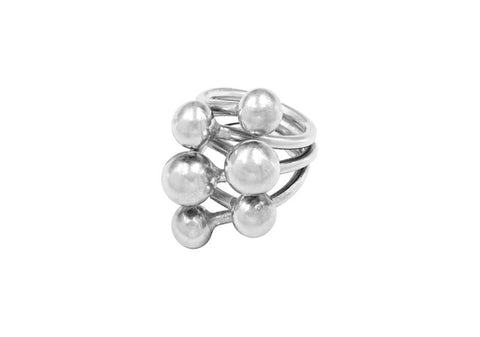 Multi-balls statement silver ring from Hill to Street over a white background