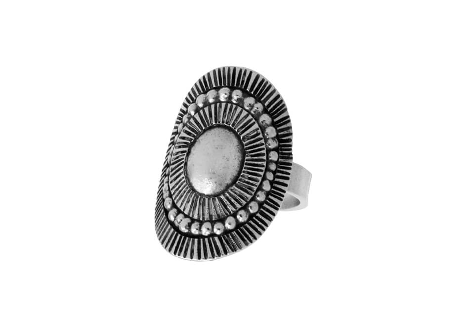 Silver boho ring from Hill to Street over a white background