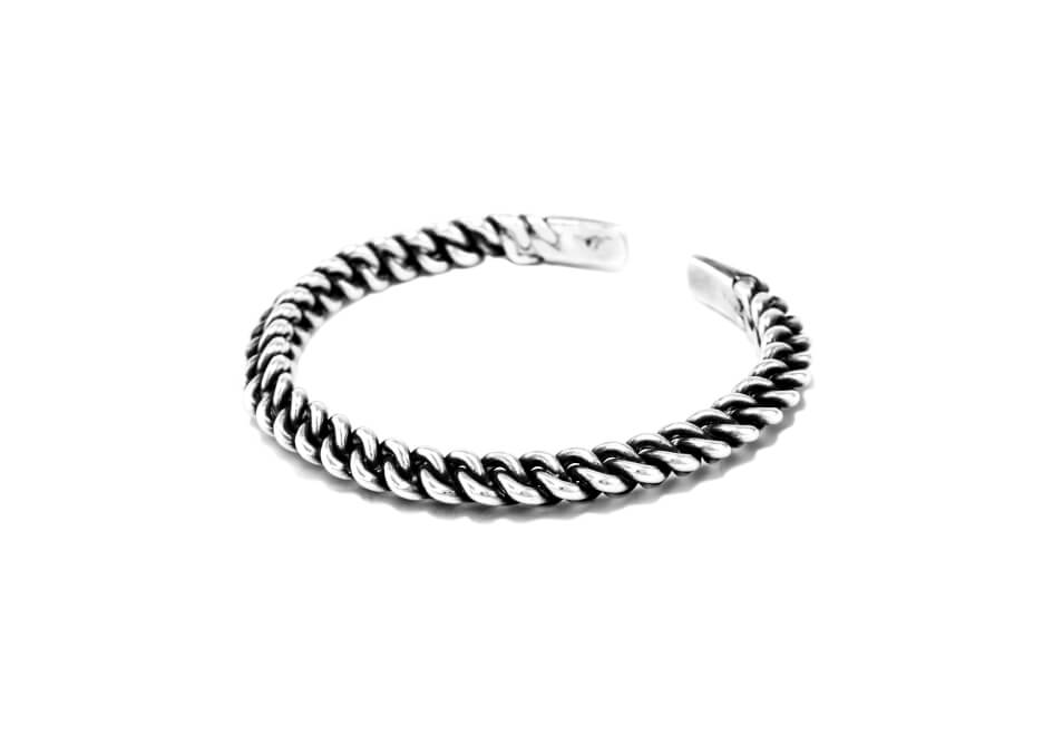 Silver chain cuff bangle from Hill to Street over a white background