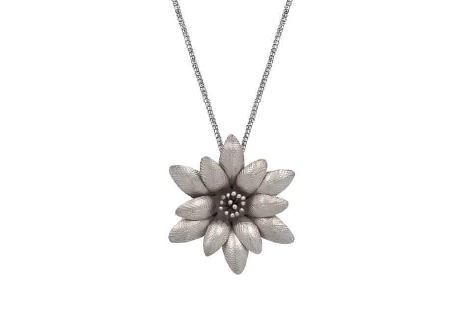 Silver flower pendant with beaded necklace