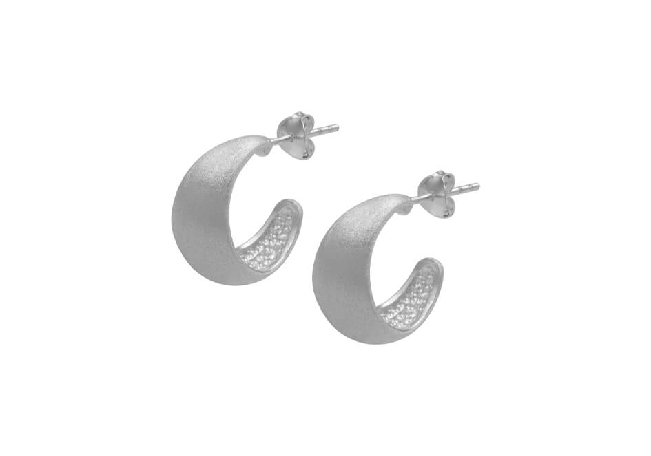 Silver matte-finished scoop hoop earrings