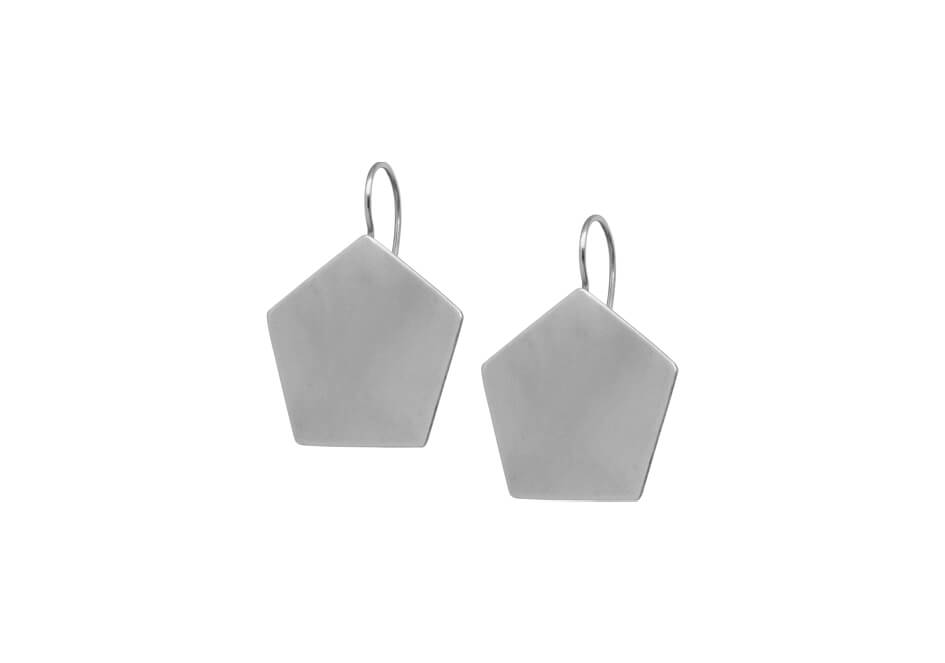 Silver pentagon drop earrings
