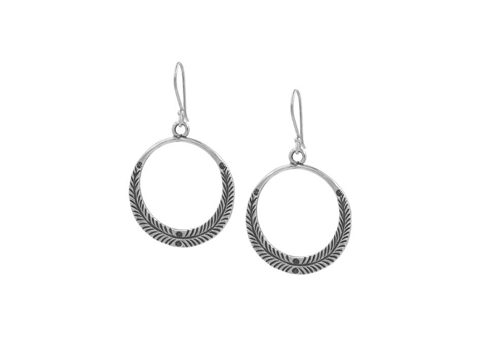 Stamped circle silver earrings