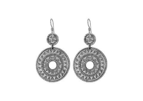 Pair of stamped double circle silver drop earrings from Hill to Street