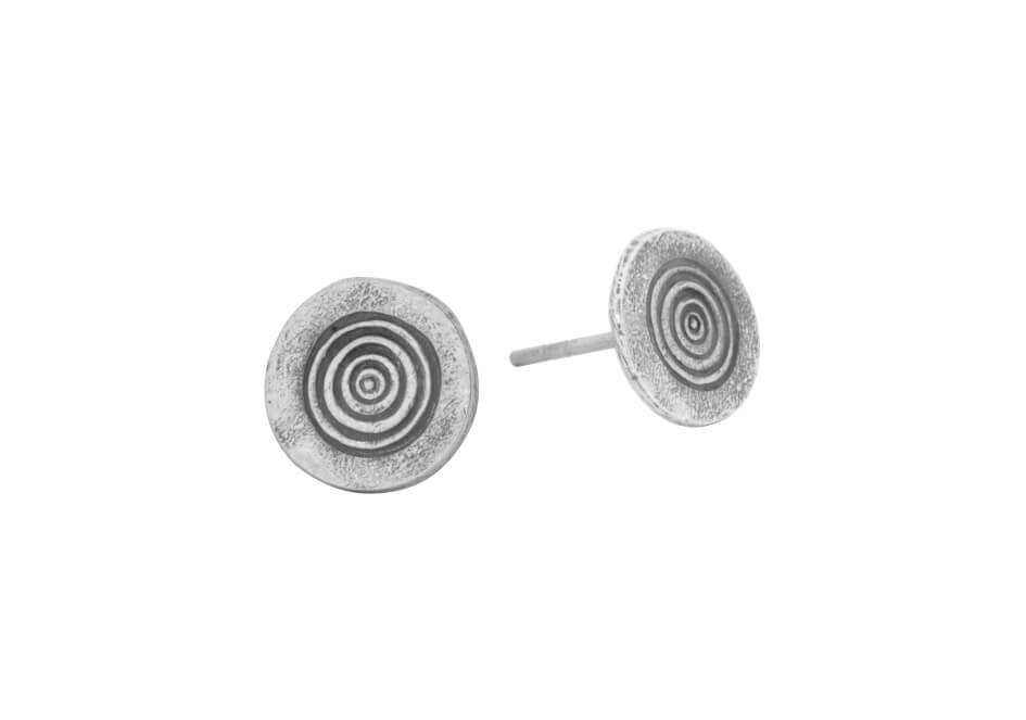 Stamped spiral silver stud earrings