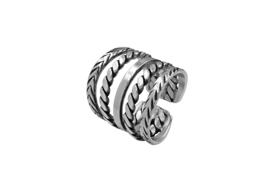 Multi-strand silver ring from Hill to Street over white background