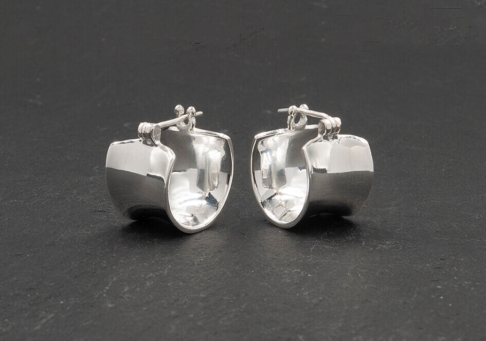Sterling silver wide huggie hoop earrings