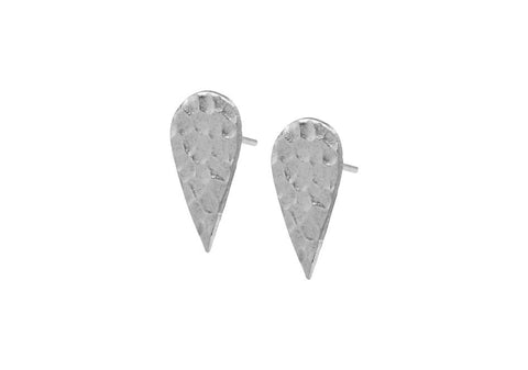 Teardrop hammered silver stud earrings