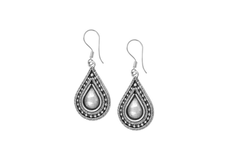 Tribal silver teardrop dangle earrings