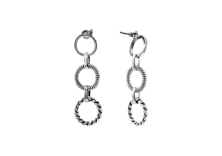 Triple ring sterling silver drop earrings