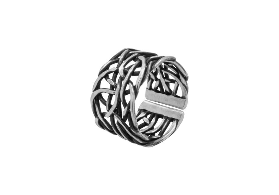 Unisex Messy Woven Silver Ring