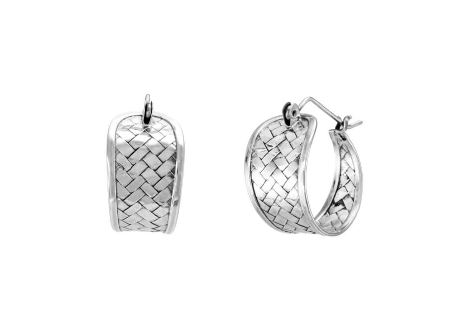 Wide weave silver hoop earrings